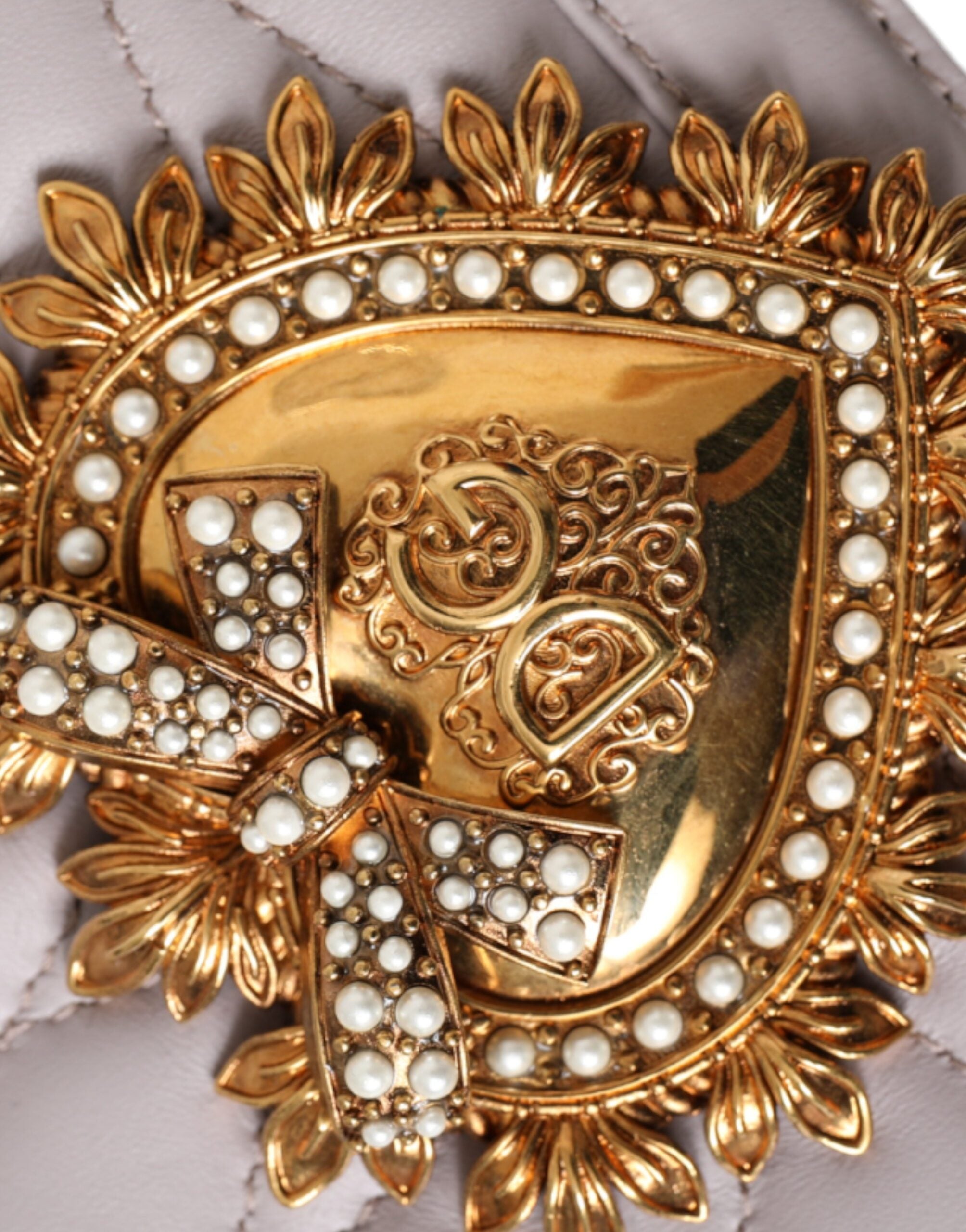 Dolce & Gabbana Açık Gri Devotion Altın Kalp Deri Omuz Çantası